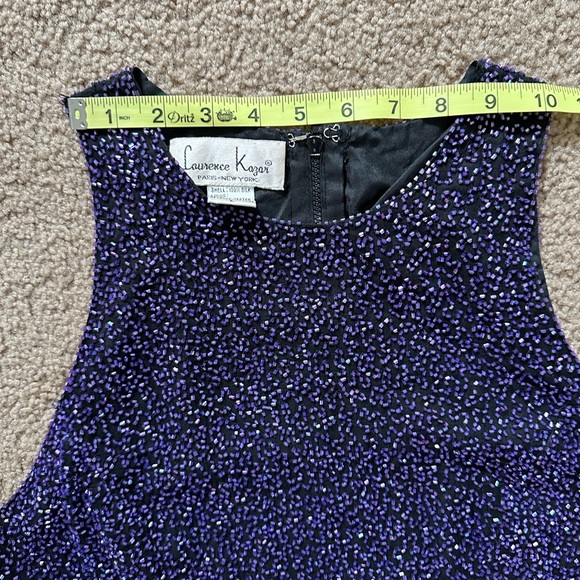 Vintage Laurence Kazar Sleeveless Zipper Purple Bead Silk Tank Top Size Large - Picture 5 of 8